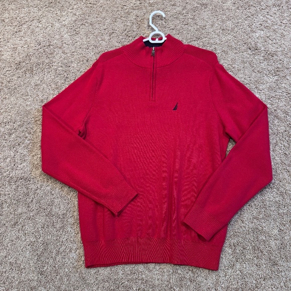 🎃🎃 3/$30 Men's Nautica 1/4 Zip Red sweater Medium - Picture 2 of 4
